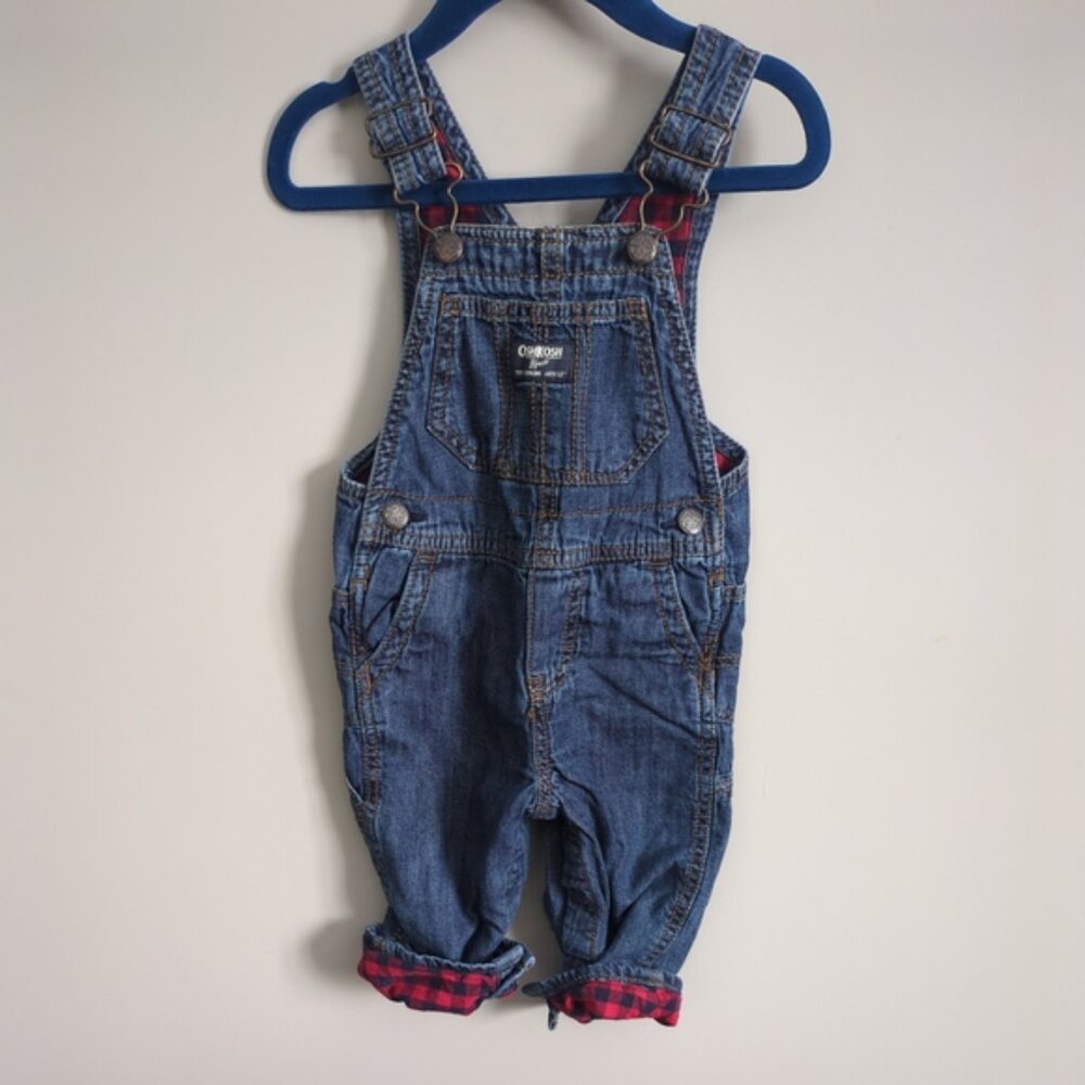 OshKosh  Baby Buffalo Check Overalls - Denim Red Black‎ Plaid Size 9 Months